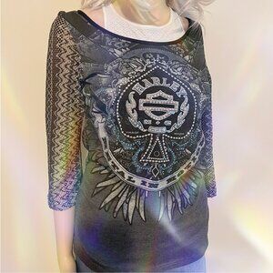 Harley-Davidson Women's Embellished Mesh Long Sleeve Shirt Small- *BNWT*